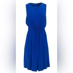 ST JOHN KNIT SIZE 12 VIVID BLUE GATHERED WAIST COLUMN DRESS SLEEVELESS TRICETATE